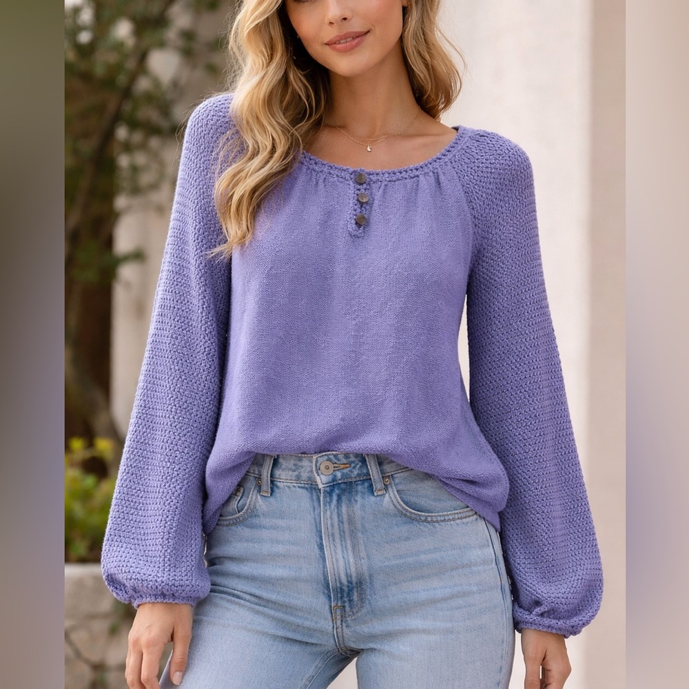 Vintage Dolphin California Purple Crochet Long Sleeve Sweater Size 12 / L